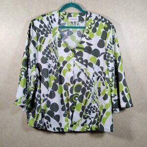 08158 Chalou green & white geometric print linen button blouse 20 NEW